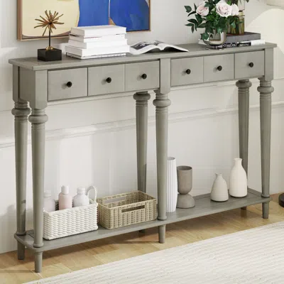 Streamdale Furniture Streamdale Entryway Table - Retro Console Table With 4 Drawers & Shelf (grey Wash) In Gray