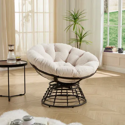 Streamdale Furniture Streamdale Ergonomic 360 Swivel Wicker Papasan Chair With Thick Cushion