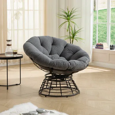 Streamdale Furniture Streamdale Ergonomic 360 Swivel Wicker Papasan Chair With Thick Cushion
