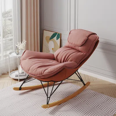Streamdale Furniture Streamdale Ergonomic And Sturdy Milk Velvet Rocking Chair With Removable Washable Cushion In Pink