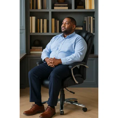 Streamdale Furniture Streamdale Ergonomic Pu Leather Office Chair With Lumbar Support In Blue