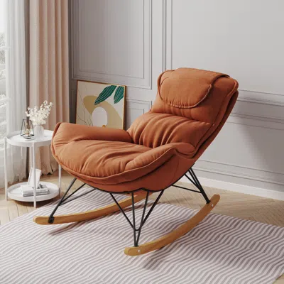 Streamdale Furniture Streamdale Ergonomic Rocking Chair With Curved Backrest In Brown