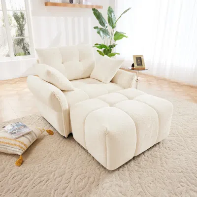 Streamdale Furniture Streamdale Ergonomic Sofa & Ottoman - Modern Lounge Chair - White