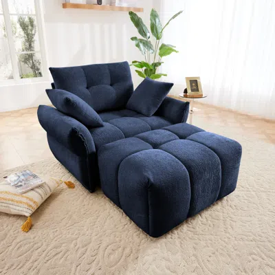 Streamdale Furniture Streamdale Ergonomic Sofa & Ottoman Set - Blue