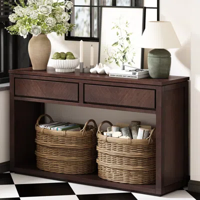 Streamdale Furniture Streamdale Espresso Rustic Console Table With Drawers & Shelf