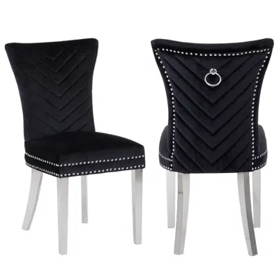 Streamdale Furniture Streamdale Eva Black Velvet Chair With Stainless Steel Legs