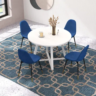 Streamdale Furniture Streamdale Evatt 5-piece Round Dining Set, Trestle Round Table With 4 Stylish Chairs, Blue