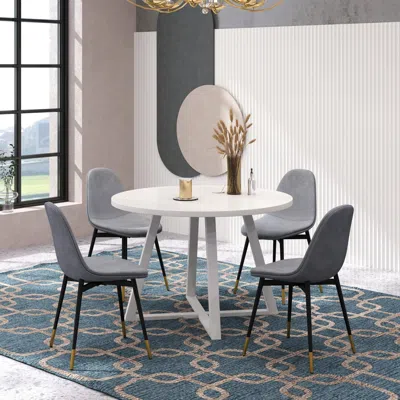 Streamdale Furniture Streamdale Evatt 5-piece Round Dining Set, Trestle Round Table With 4 Stylish Chairs, Gray