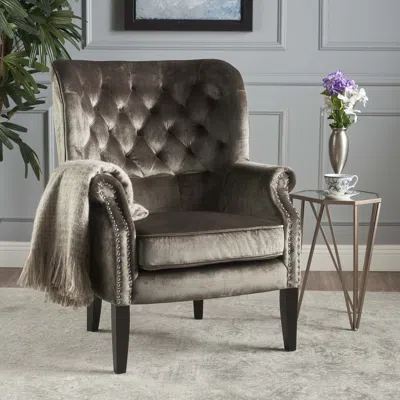 Streamdale Furniture Streamdale Exceedingly Comfortable Velvet Club Chair With Handcrafted Detail In Gray