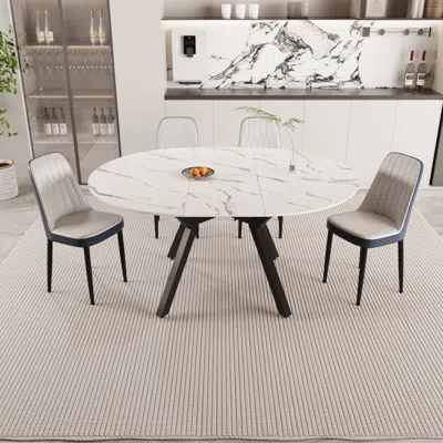 Streamdale Furniture Streamdale Expandable Dining Set 47-63" Table With 4 Pu Cushioned Chairs