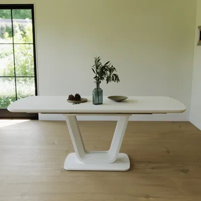 Streamdale Furniture Streamdale Expandable White Dining Table, U-legs, Home/office