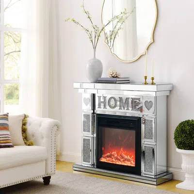 Streamdale Furniture Streamdale Exquisite Electric Fireplace With Mirror Finish And Crystalline Accents In White