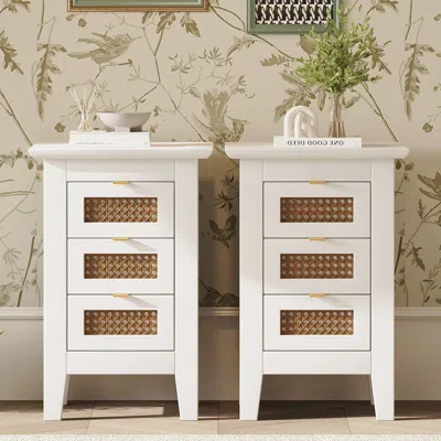 Streamdale Furniture Streamdale Exquisite Rattan-woven Nightstand Elegance For Your Bedroom In White