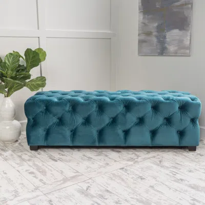 Streamdale Furniture Streamdale Exquisite Velvet Ottoman Bench Elegance In Blue