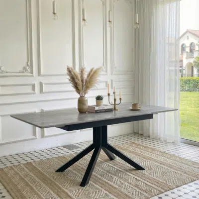 Streamdale Furniture Streamdale Extendable Dining Table: Modern Mdf & Metal, Easy Assembly