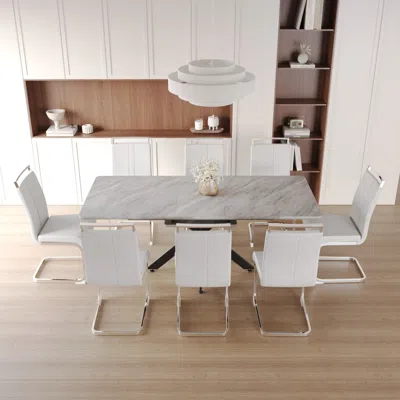 Streamdale Furniture Streamdale Extendable Dining Table Set For 6-8 With Upholstered Chairs