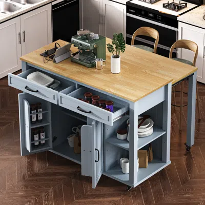 Streamdale Furniture Streamdale Extendable Kitchen Island With Storage, Power Outlet & Drawers