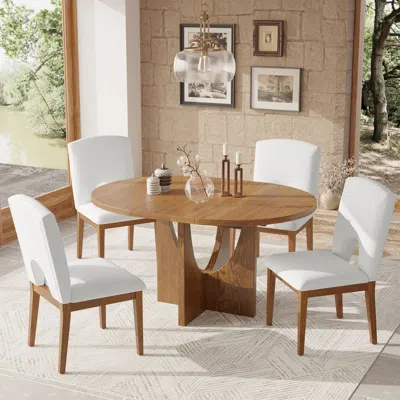Streamdale Furniture Streamdale Extendable Round Dining Set With Removable Leaf (walnut+beige)