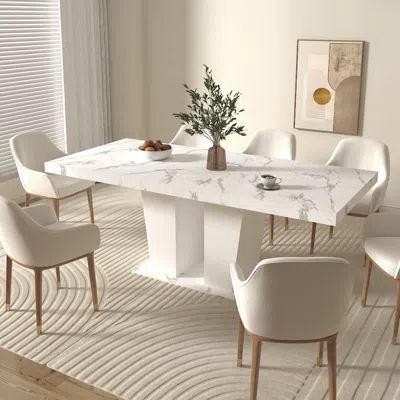 Streamdale Furniture Streamdale Extendable White Faux Marble Dining Table