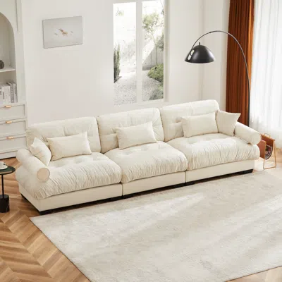Streamdale Furniture Streamdale Extra Large 3 Seat Modern Velvet Sofa, Oversize, Cloud-like Comfort, Cream