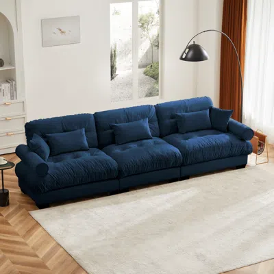 Streamdale Furniture Streamdale Extra Large 3 Seat Modern Velvet Sofa, Oversize, Comfortable, Blue