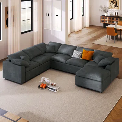 Streamdale Furniture Streamdale Extra Large 7-seater Modular Sectional Sofa With Ottoman In Gray