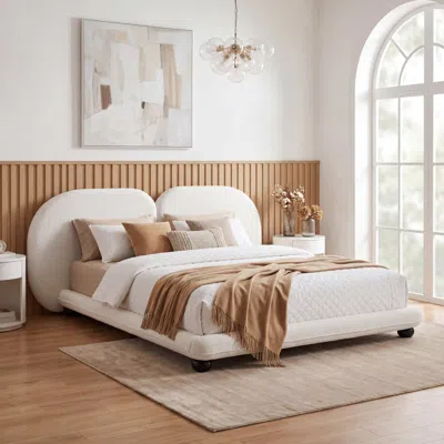 Streamdale Furniture Streamdale Extra Thick Upholstered Platform Bed Frame Teddy Fleece Queen White