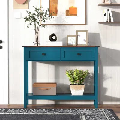 Streamdale Furniture Streamdale Farmhouse Console Table - 2 Drawer & Shelf - Pagoda Blue