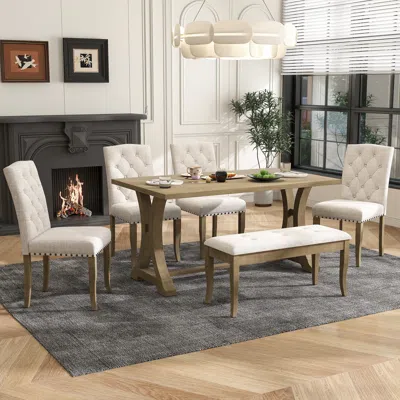 Streamdale Furniture Streamdale Farmhouse Dining Table Set - 6-piece, Natural Wood Wash In Brown