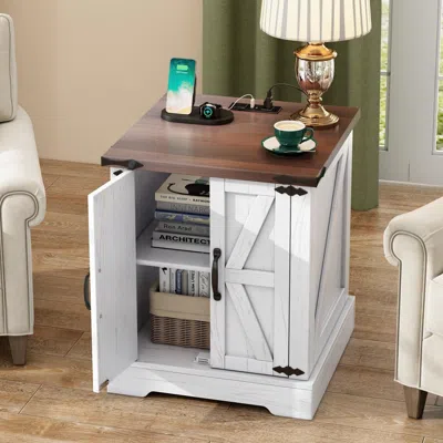 Streamdale Furniture Streamdale Farmhouse End Table With Charging, Wood, Barn Doors