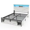 Streamdale Furniture Streamdale Farmhouse Full Size Bed Frame With Storage Headboard, Charging Station & Led Lights, Whit