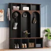 Streamdale Furniture Streamdale Farmhouse Hall Tree Bench Shoe Cabinet - Walnut & Black In Black
