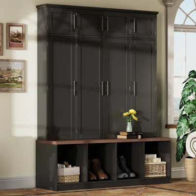 Streamdale Furniture Streamdale Farmhouse Hall Tree Bench With Hidden Hooks & Shoe Cabinet