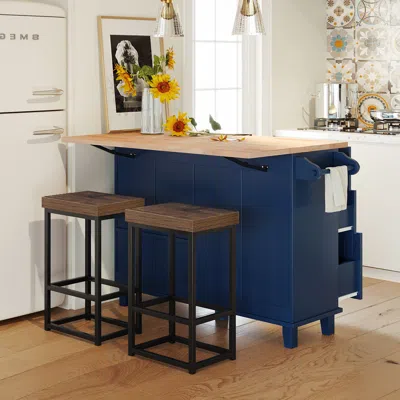 Streamdale Furniture Streamdale Farmhouse Kitchen Island Set With Drop Leaf And 2 Seatings