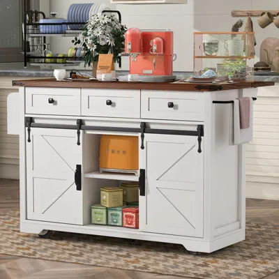 Streamdale Furniture Streamdale Farmhouse Kitchen Island With Drop Leaf & Wheels
