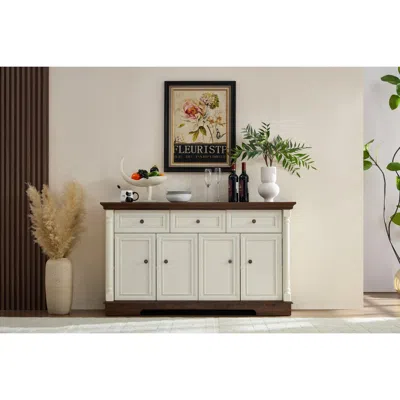 Streamdale Furniture Streamdale Farmhouse Kitchen Storage Cabinet, Roman Column Coffee Bar/wine Cooler In White