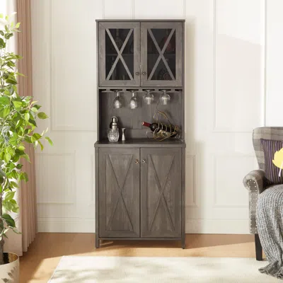 Streamdale Furniture Streamdale Farmhouse Liquor Cabinet With Wine Rack