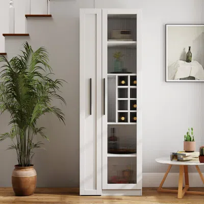 Streamdale Furniture Streamdale Farmhouse Pantry Cabinet - Pull-out Shelves & Glass Doors