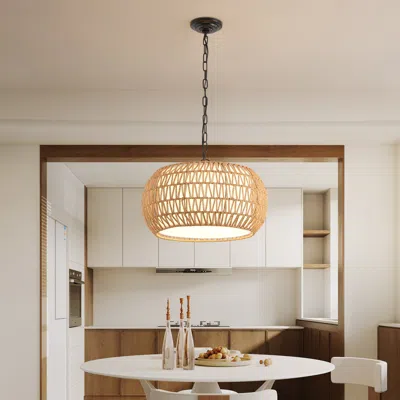 Streamdale Furniture Streamdale Farmhouse Pendant Light, Adjustable Height, Woven Jute