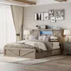 Streamdale Furniture Streamdale Farmhouse Queen Bed Frame W/ Led, Storage, & Charging