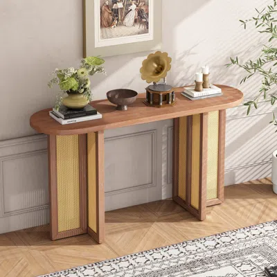 Streamdale Furniture Streamdale Farmhouse Rattan Console Table With Storage - Entryway Table