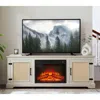 Streamdale Furniture Streamdale Farmhouse Rattan Tv Stand With Electric Fireplace, 65"w
