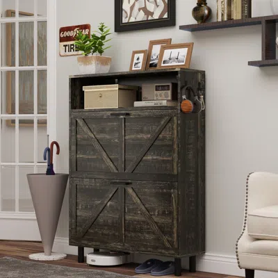 Streamdale Furniture Streamdale Farmhouse Shoe Storage Cabinet With Barn Door And Flip Drawers