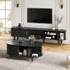 Streamdale Furniture Streamdale Farmhouse Tv Stand & Coffee Table Set, Charging Station, Black In Black