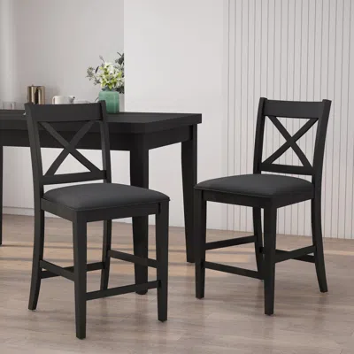 Streamdale Furniture Streamdale Farmhouse X-back Faux Leather Counter Stool Set (set Of 2)