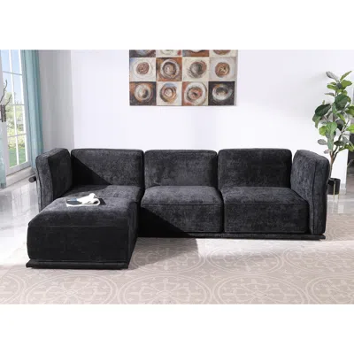 Streamdale Furniture Streamdale Fashionable Modular Chenille Sofa With Iron And Wood Frame, Black