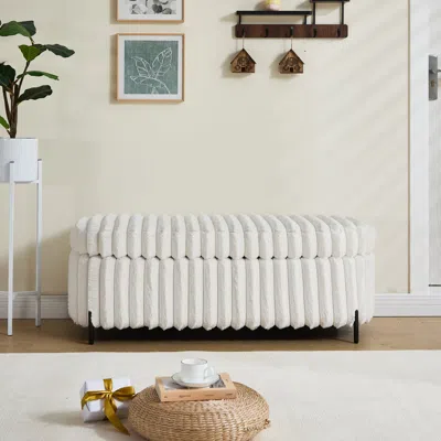 Streamdale Furniture Streamdale Faux Fur Flip Top Storage Bench - Beige