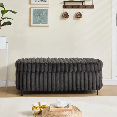 Streamdale Furniture Streamdale Faux Fur Flip Top Storage Bench - Charcoal