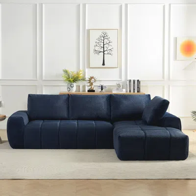 Streamdale Furniture Streamdale Faux Fur L-shape Sectional Sofa Sleeper Couch In Blue