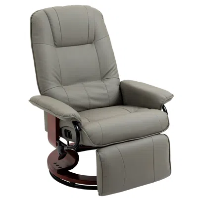 Streamdale Furniture Streamdale Faux Leather Manual Recliner With Swivel Wood Base Padded Armrest In Gray